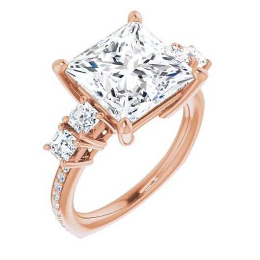 10K Rose Gold Customizable Princess/Square Cut 5-stone Style with Quad Princess/Square Accents plus Shared Prong Band