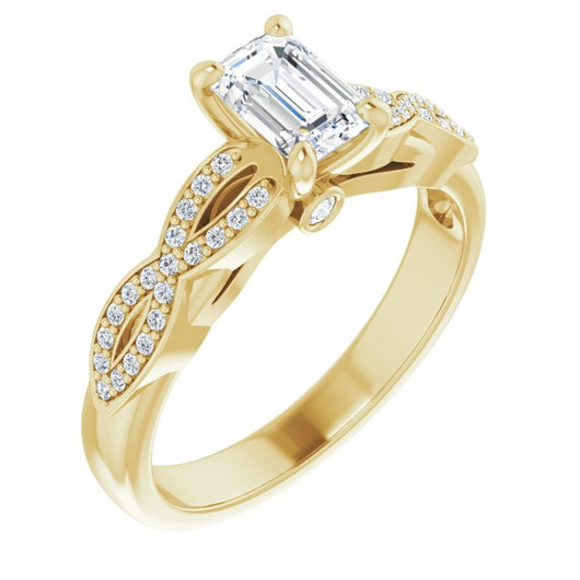 10K Yellow Gold Customizable Emerald/Radiant Cut Design featuring Infinity Pavé Band and Round-Bezel Peekaboos