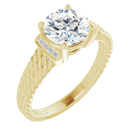 10K Yellow Gold Customizable 11-stone Design featuring Round Cut Center, Vertical Round-Channel Accents & Wide Triple-Rope Band