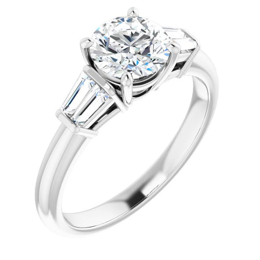 10K White Gold Customizable 5-stone Round Cut Style with Quad Tapered Baguettes