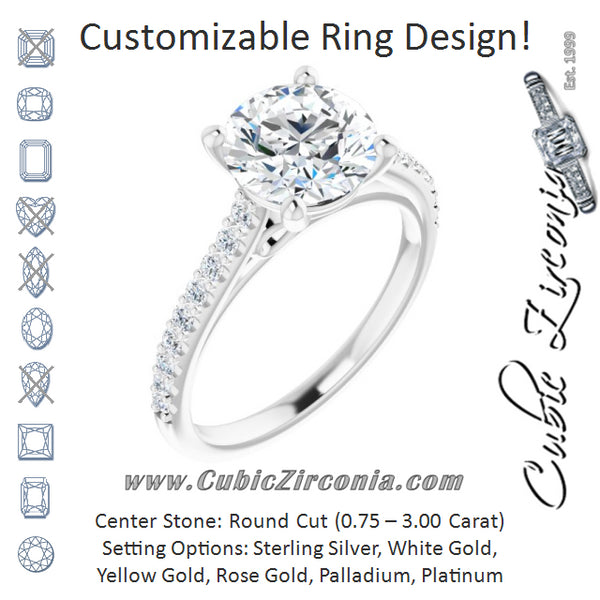 Cubic Zirconia Engagement Ring- The Diane (Customizable Cathedral-raised Round Cut Design with Accented Band and Infinity Symbol Trellis Decoration)