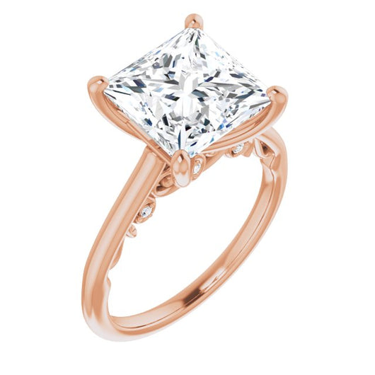 10K Rose Gold Customizable Cathedral-set Princess/Square Cut Style featuring Peekaboo Trellis Hidden Stones