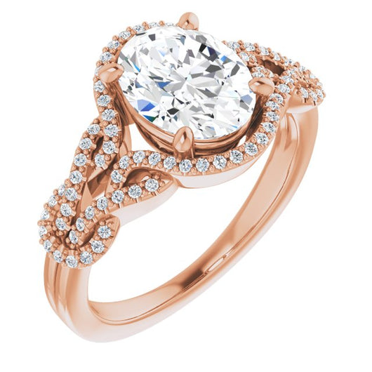 10K Rose Gold Customizable Oval Cut Design with Intricate Over-Under-Around Pavé Accented Band