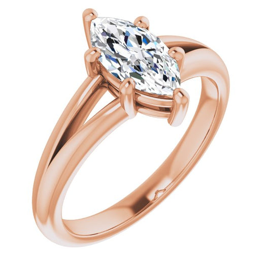 10K Rose Gold Customizable Marquise Cut Solitaire with Tapered Split Band