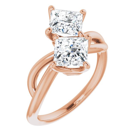 10K Rose Gold Customizable 2-stone Princess/Square Cut Artisan Style with Wide, Infinity-inspired Split Band