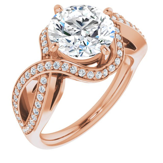 10K Rose Gold Customizable Round Cut Design with Twisting, Infinity-Shared Prong Split Band and Bypass Semi-Halo