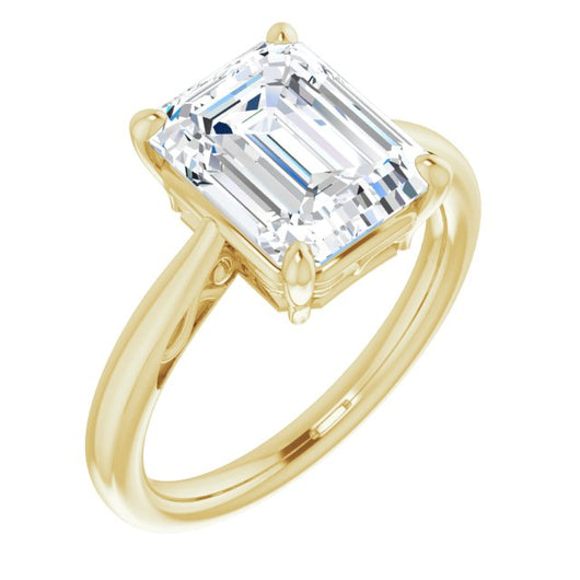 10K Yellow Gold Customizable Emerald/Radiant Cut Solitaire with 'Incomplete' Decorations