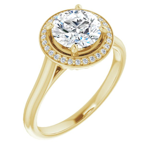 10K Yellow Gold Customizable Cathedral-Raised Round Cut Halo Style