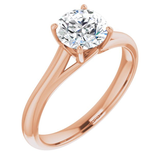 10K Rose Gold Customizable Round Cut Solitaire with Crosshatched Prong Basket