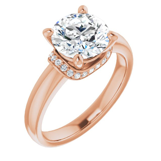 18K Rose Gold Customizable Round Cut Style featuring Saddle-shaped Under Halo