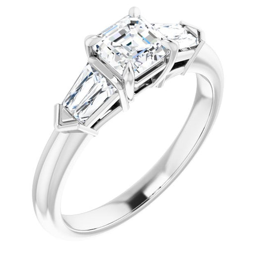 10K White Gold Customizable 5-stone Design with Asscher Cut Center and Quad Baguettes