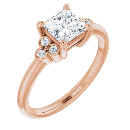 10K Rose Gold Customizable 7-stone Princess/Square Cut Center with Round-Bezel Side Stones