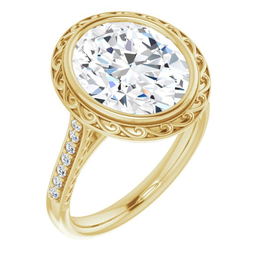 10K Yellow Gold Customizable Cathedral-Bezel Oval Cut Design featuring Accented Band with Filigree Inlay