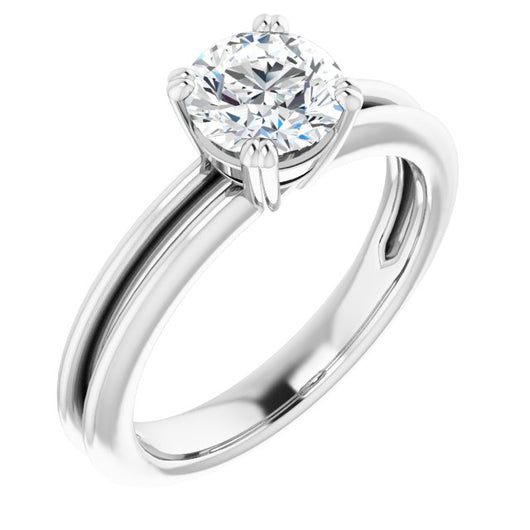 10K White Gold Customizable Round Cut Solitaire with Grooved Band