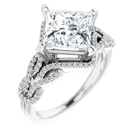 10K White Gold Customizable Princess/Square Cut Design with Intricate Over-Under-Around Pavé Accented Band