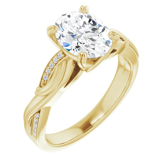 10K Yellow Gold Customizable Cathedral-raised Oval Cut Design featuring Rope-Braided Half-Pavé Band