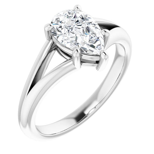 10K White Gold Customizable Pear Cut Solitaire with Tapered Split Band