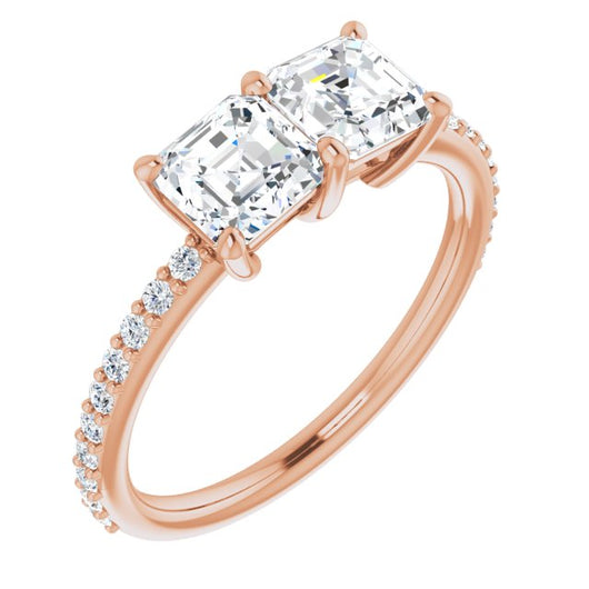 10K Rose Gold Customizable Enhanced 2-stone Asscher Cut Design with Ultra-thin Accented Band