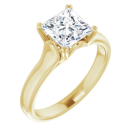 10K Yellow Gold Customizable Princess/Square Cut Solitaire with Under-trellis Design