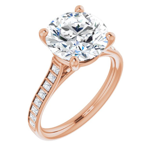 10K Rose Gold Customizable Round Cut Style with Princess Channel Bar Setting