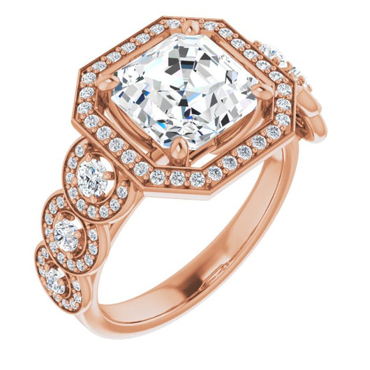 10K Rose Gold Customizable Cathedral-set Asscher Cut 7-stone style Enhanced with 7 Halos