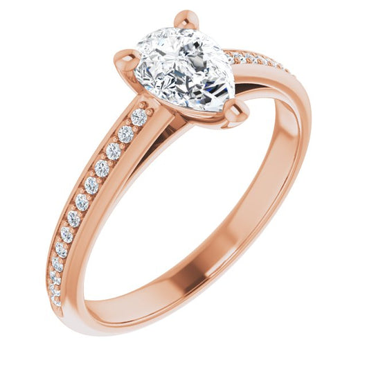 10K Rose Gold Customizable Cathedral-set Pear Cut Style with Shared Prong Band