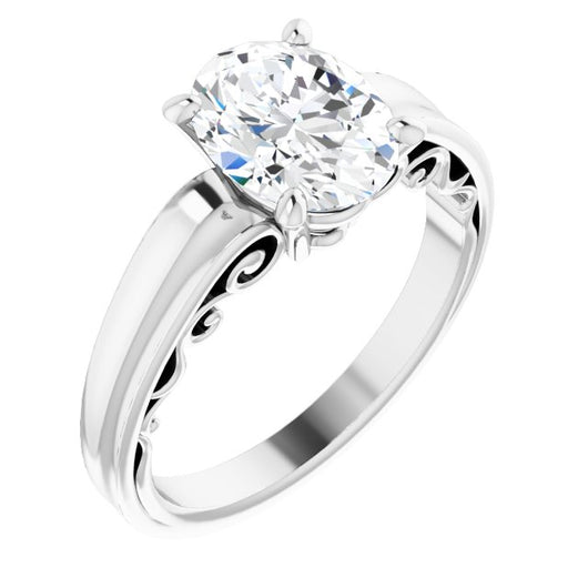 10K White Gold Customizable Oval Cut Solitaire