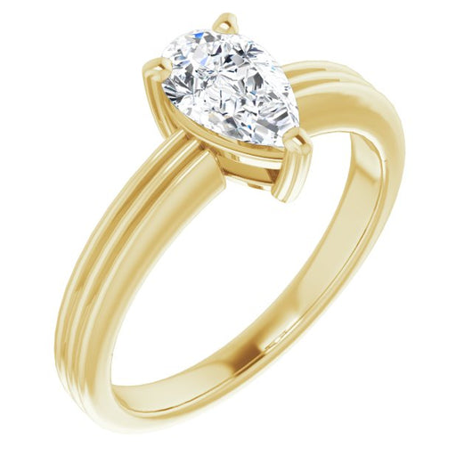 10K Yellow Gold Customizable Pear Cut Solitaire with Double-Grooved Band