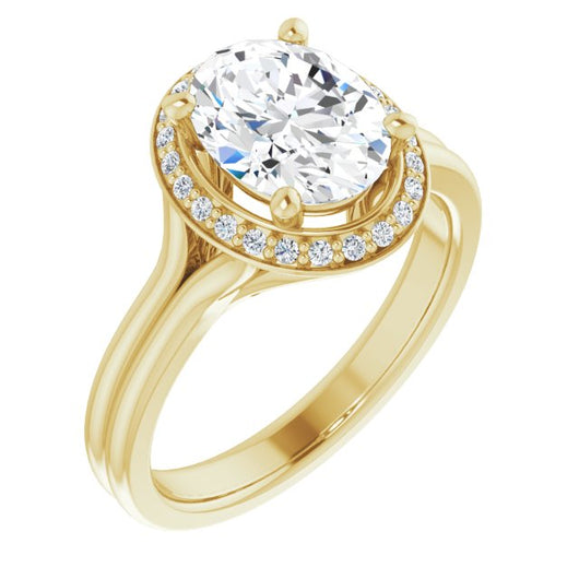 10K Yellow Gold Customizable Cathedral-set Oval Cut Design with Split-band & Halo Accents