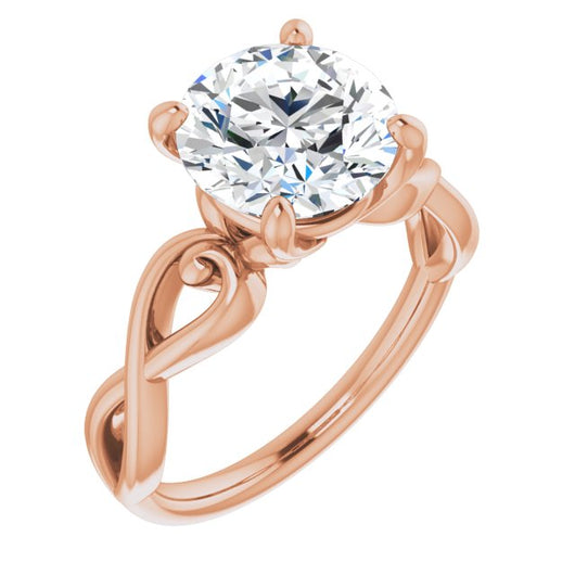 14K Rose Gold Customizable Round Cut Solitaire Design with Tapered Infinity-symbol Split-band