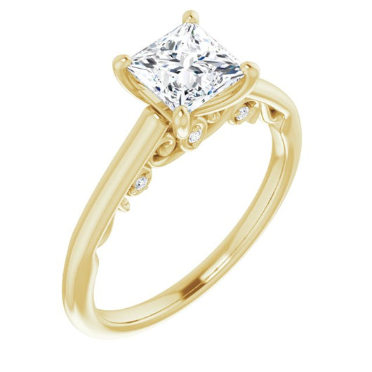 10K Yellow Gold Customizable Cathedral-set Princess/Square Cut Style featuring Peekaboo Trellis Hidden Stones