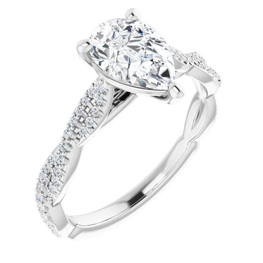 10K White Gold Customizable Pear Cut Style with Thin and Twisted Micropavé Band