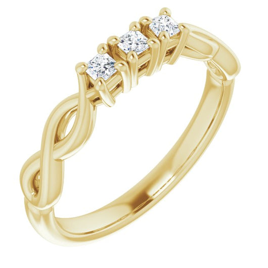 10K Yellow Gold Customizable Triple Princess/Square Cut Design with Twisting Infinity Split Band