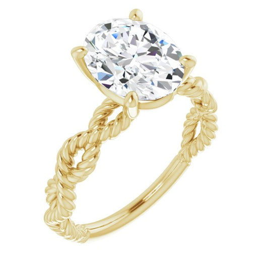 10K Yellow Gold Customizable Oval Cut Solitaire with Infinity-inspired Twisting-Rope Split Band