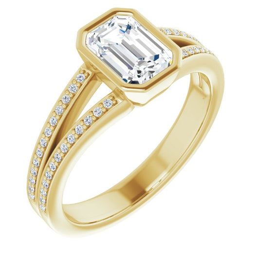 10K Yellow Gold Customizable Bezel-set Emerald/Radiant Cut Design with Split Shared Prong Band