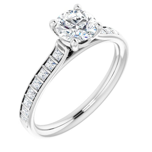 10K White Gold Customizable Round Cut Style with Princess Channel Bar Setting