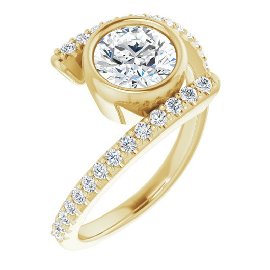 10K Yellow Gold Customizable Bezel-set Round Cut Design with Bypass Pavé Band