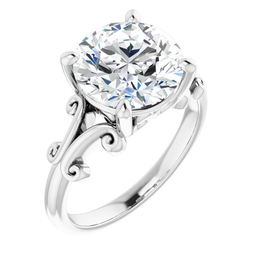 10K White Gold Customizable Round Cut Solitaire with Band Flourish and Decorative Trellis