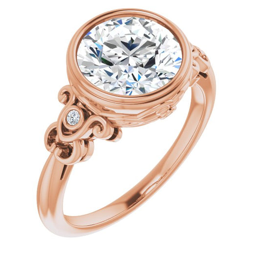 10K Rose Gold Customizable 5-stone Design with Round Cut Center and Quad Round-Bezel Accents