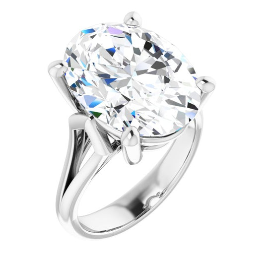 10K White Gold Customizable Cathedral-Raised Oval Cut Solitaire with Angular Chevron Split Band