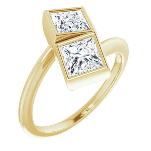 10K Yellow Gold Customizable 2-stone Double Bezel Princess/Square Cut Design with Artisan Bypass Band