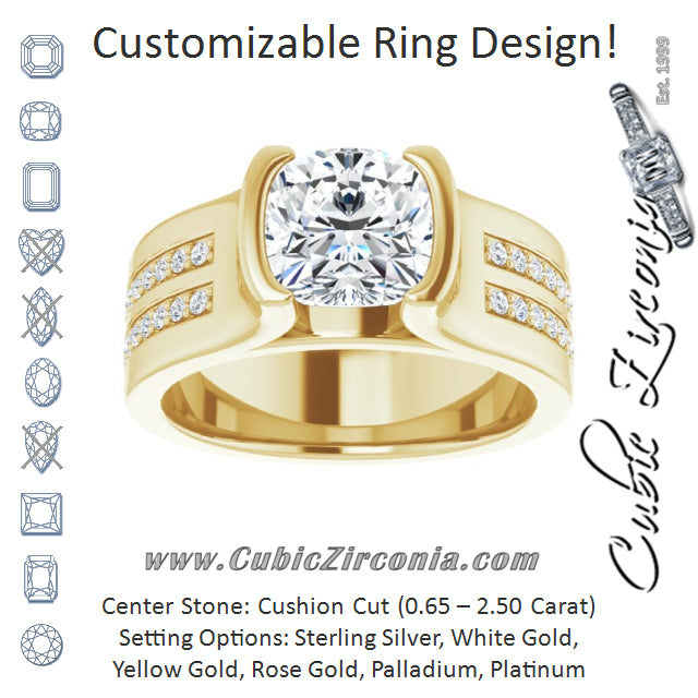 Cubic Zirconia - CZ Ring | Bezel-Set Cushion Ring Featuring Double-Row Shared Prong Accents 18K Rose Gold | 1.00 Carat