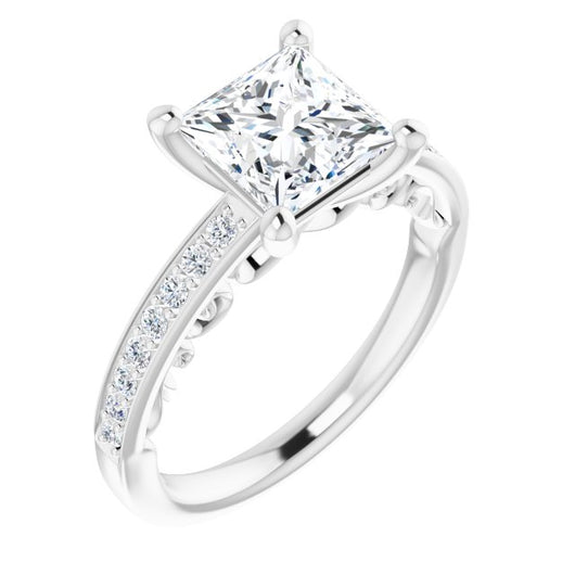 10K White Gold Customizable Princess/Square Cut Design featuring 3-Sided Infinity Trellis and Round-Channel Accented Band