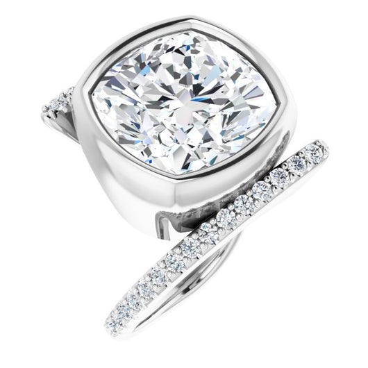 10K White Gold Customizable Bezel-set Cushion Cut Design with Bypass Pavé Band