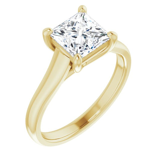 10K Yellow Gold Customizable Princess/Square Cut Cathedral-Prong Solitaire with Decorative X Trellis