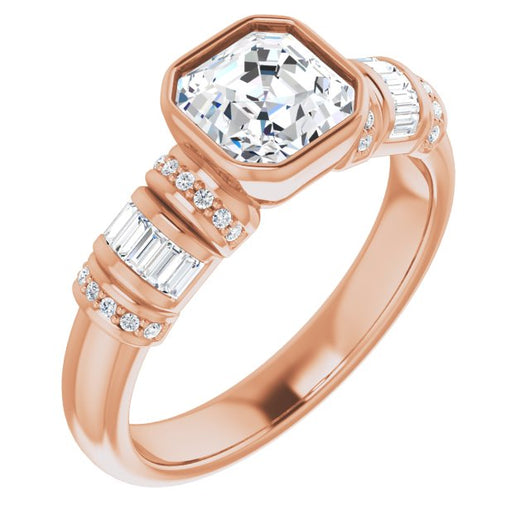 10K Rose Gold Customizable Bezel-set Asscher Cut Setting with Wide Sleeve-Accented Band