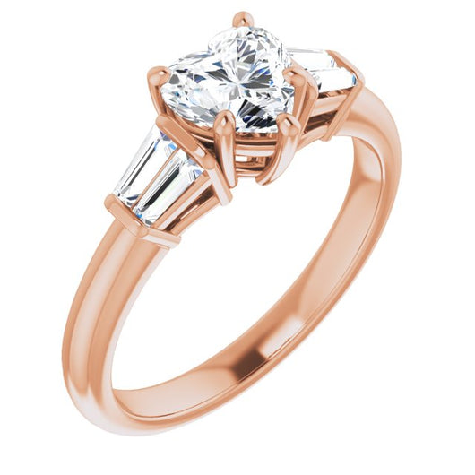 10K Rose Gold Customizable 5-stone Heart Cut Style with Quad Tapered Baguettes