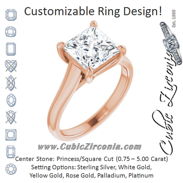 Cubic Zirconia Engagement Ring- The Jewel (Customizable Princess/Square Cut Cathedral-Prong Solitaire with Decorative X Trellis)