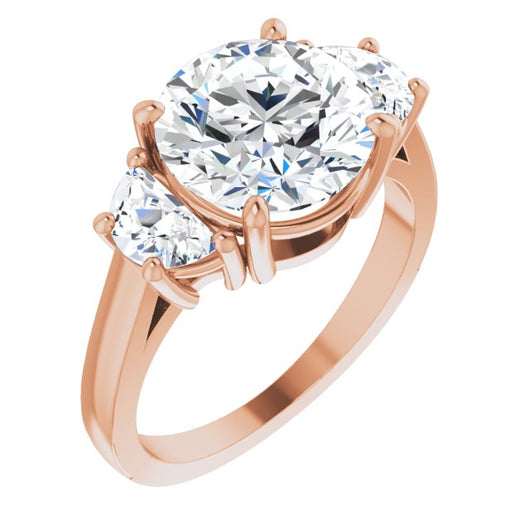 10K Rose Gold Customizable 3-stone Design with Round Cut Center and Half-moon Side Stones