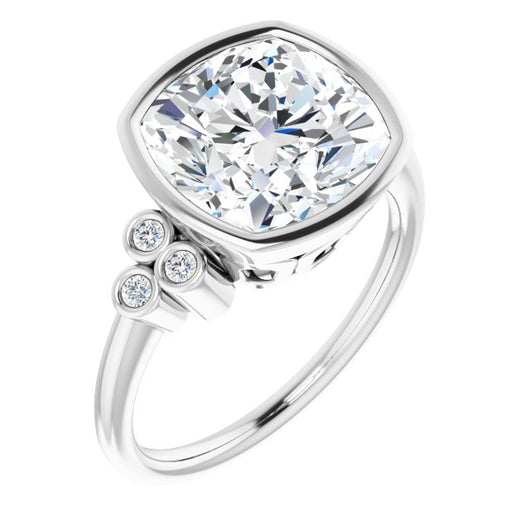 10K White Gold Customizable 7-stone Cushion Cut Style with Triple Round-Bezel Accent Cluster Each Side